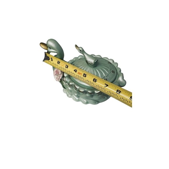 American Style Porcelain Blue Swan Lidded Cookie Jar Collectible Decorative 9" - Picture 12 of 15